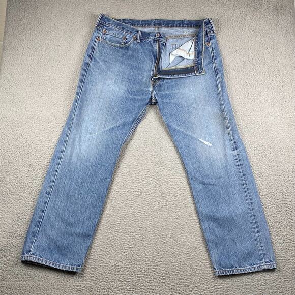 Levi's 505 Regular Straight Fit Distress Jeans Men's 38x30 Medium Wash Denim New - Picture 1 of 14